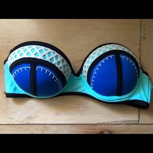 strapless blue bathing suit top